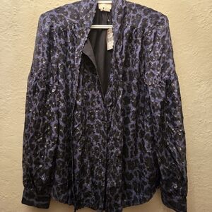 Kate Spade New York Silk Leopard Bow Blouse – Metallic Clip Dot | Size M